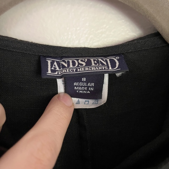 Vintage Lands' End Black Linen Button Down Hoodie - Picture 2 of 6